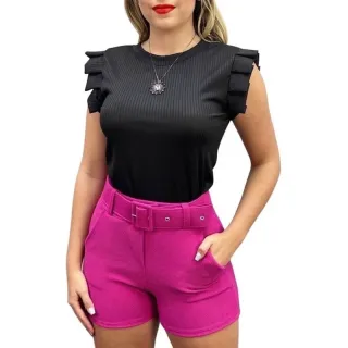Tendência Blusa Canelada Feminina Manga Redonto - Super Moda Blogueira - Fuscão
