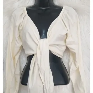 Blusa Manga Longa Cropped Frente / Costa Multiformas Amarrar Elástico Pulso - Preto