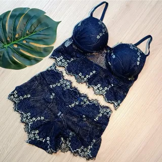 Lingerie Luxo Cropped Renda Bicolor Com Bojo - Conjunto Calesson 465 - Preto/Rosa