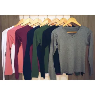 Manga Longa Gola V Blusa Feminina - Preto