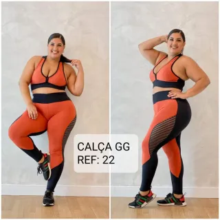 Top Plus Size Roupa de Academia Conjunto Calça Legging Fitness - Goiaba