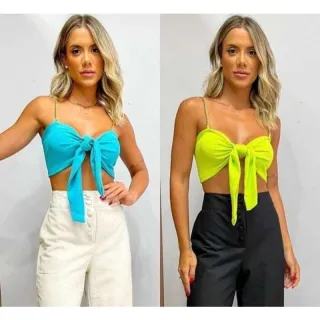 Blusa Cropped com corrente - Promoção diversas cores - Rose cetim1