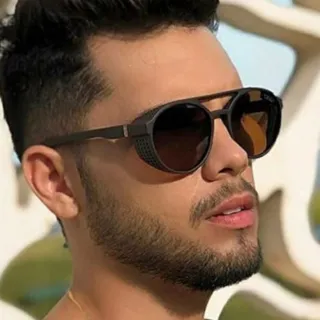 Óculos confortáveis de sol redondo masculino com proteção lateral UV400 para ciclismo à prova de vento