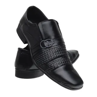 Promoção Sapato Social Masculino Couro Sintético + Cinto + Carteira + Relógio - Preto