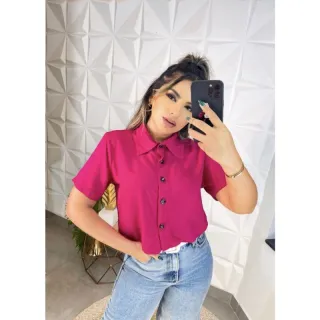 Camisa Social Cropped Feminina em Viscolinho Verão 2022 - Azul