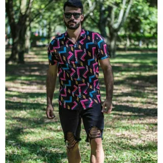 Verão Masculina Social Estampada Camisa