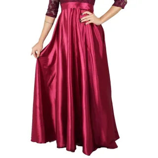 Moda Evangélica - Saia Longa de Festa para Madrinha de Casamento e Eventos em Geral - Vinho