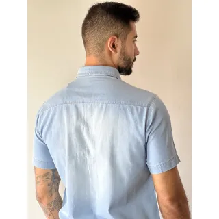 Premium Manga Curta Social Jeans Camisa - JEANS DESTROID