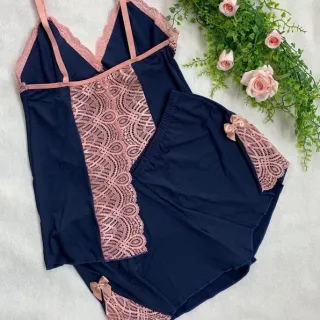 Pijama Linha Noite Baby Doll Feminino com Detalhe em Renda - ROMANCE C/ FROZEN