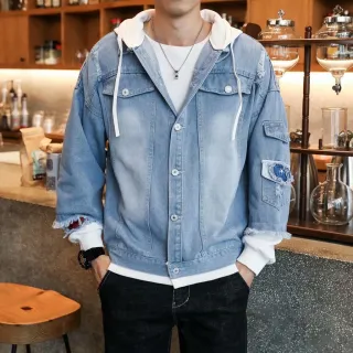 Jaqueta Jeans Masculina NBA Lakers James Coreana Casual - Logotipo quente azul claro