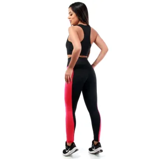 Roupas Femininas Conjunto Fitness Calça Legging e Top para Academia A02 - A02 - Preto / Azul Bic