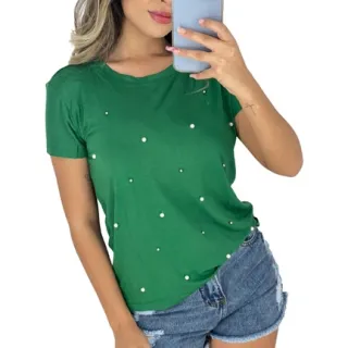 Tendência da Moda - Blusa Feminina T-shirt Básica Perola Viscolycra - VERDE BEBÊ