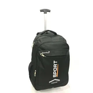 Mochila juvenil e adulto com rodinhas e alças de costas - preta listras brancas