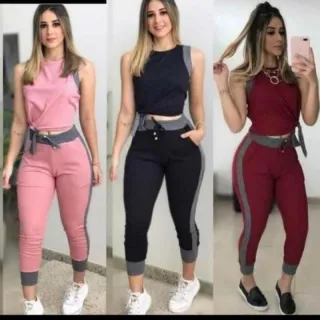 Blusa e calça feminina canelada conjunto
