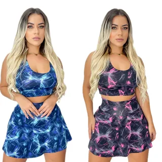 Conjunto Saia Moda Feminina Roupa de Academia + Brinde - G