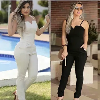 Moda feminina casual chique: Macacão longo bengaline com bojo - Telha