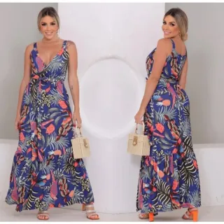 Estampado Longo Vestido Feminino Envelope Modelo - Laranja estampado