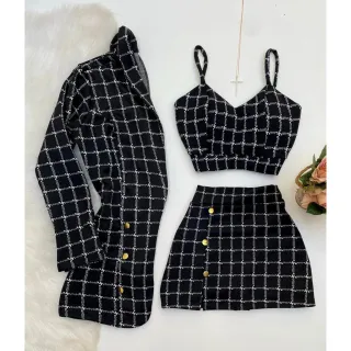 Blusa com Bojo + Short + Blazer Feminino - Conjunto - Modelo05