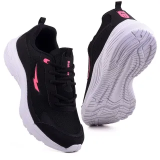 Promoção Imperdível - Tênis Feminino Leve e Confortável para Corrida, Caminhada e Academia - PRETO>PINK
