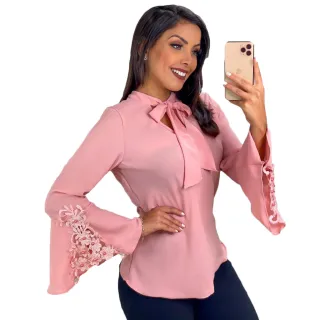 Moda Evangelica Feminina Blusa Linda Manga Longa Sku: Bml12 - Azul Claro