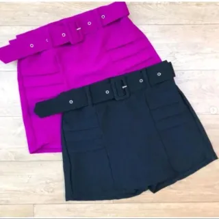 Moda Plus Size: Shorts Saia Neon com Cinto Removível - Envio Imediato - Branco