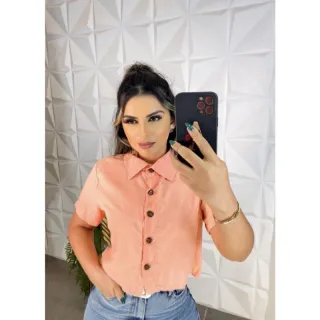 Camisa Social Cropped Feminina em Viscolinho Verão 2022 - Azul