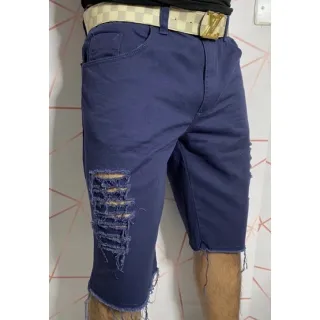 Shorts Masculino Rasgado Branco Sarja Jeans - Branco