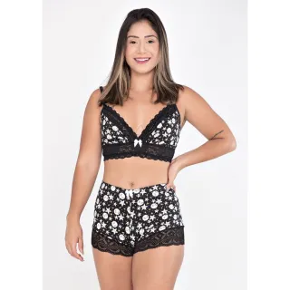 Roupa de Dormir Feminina Conjunto Pijama Baby Doll Short REF-2481 - P