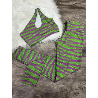 Calça Legging e Top de Um Ombro - Conjunto Fitness - Zebra