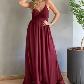 Vestido forrado alça longo de festa Tule - Azul Marinho
