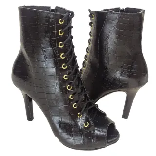 Promoção Bota Ankle Boot Feminina Cano Curto Preta e Marrom Café - Preta Sude