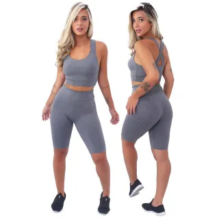 Raryel Conjunto Feminino Suplex Liso: Bermuda Ciclista + Top - G - 40/42