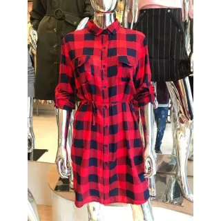 Chemise Xadrez Feminina Viscose Laço Camisão - vermelho azul escuro