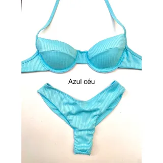 Meia Taça Biquini: Compre Online na Raryel - Meia Taça Canelado Azul Céu FD