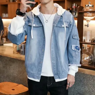 Jaqueta Jeans Masculina NBA Lakers James Coreana Casual - Logotipo quente azul claro