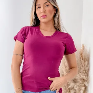 Blusa Manga Curta Gola V Feminina - Rose