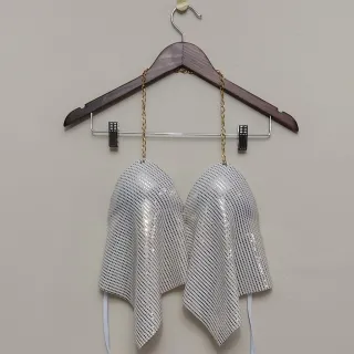 Cropped Frente Única Lurex e Paetê com Corrente Feminino - Rosa Paetê Quadrado Rosa