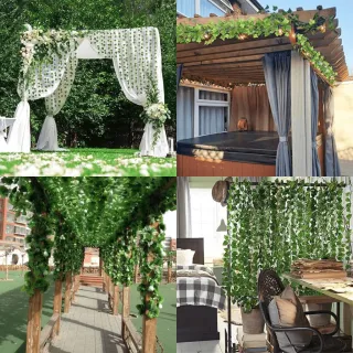 Decoração de Jardim com Folhagem Artificial de Hera Verde - 2 Metros - Único
