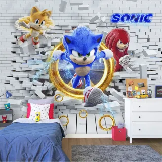 Decore o quarto de meninos com Papel de Parede Infantil Sonic 3D - Único