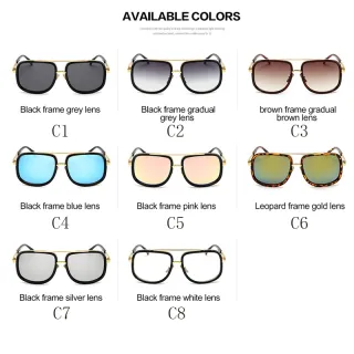 Óculos de Sol Masculinos Quadrados com Armação de Metal - C3