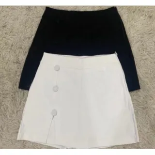 Moda Saia Cintura Alta Com Botões Bengaline Fenda Lateral - Cores Diversas - Vermelho (Botões Short Saia)