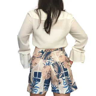 Bolso Faca Bermuda Feminina Estampada em Crepe - Cós Largo - Estampa FLORAL SOFISTIC