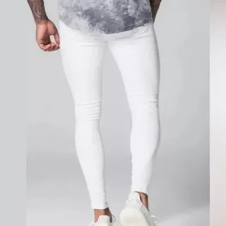 Calça jeans masculina destroyed branca super skinny rasgada justa - BRANCA 36