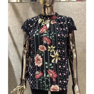 Blusinha Estampada Manga Curta Feminina Evangélica Social - Azul Marinho