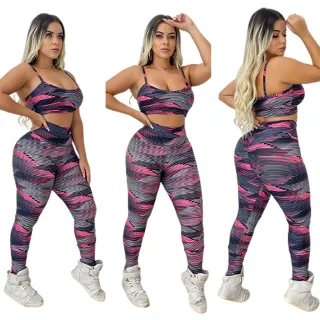 Conjunto Fitness Top com Bojo + Calça Legging Empina Bumbum + Brinde - G-42