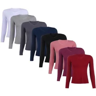 Manga Longa Gola V Blusa Feminina - Preto