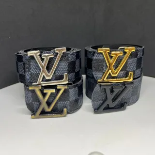 Couro Xadrez Dupla Face Cinto Masculino - Ouro Escovado - Marrom