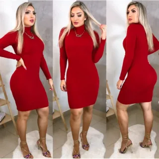 Vestido Midi Manga Longa Gola Alta Inverno Frio - Chumbo