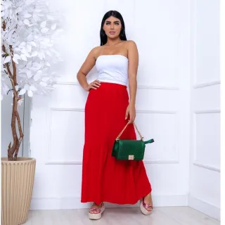 Moda feminina: Saia longa duas maria em viscolinho - Marsala