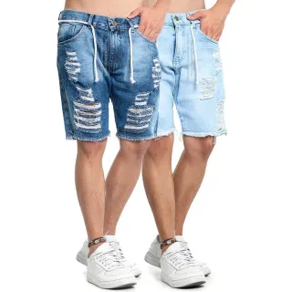 Promoção Bermuda Jeans Masculina Rasgada Lisa - Enviamos hoje - Jeans Liso Claro